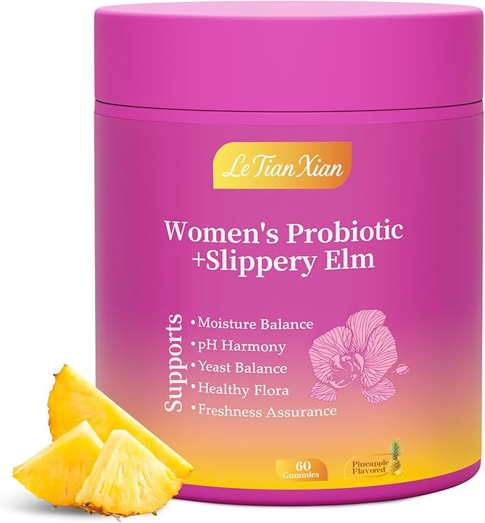 Her Juicy Feminine Probiotics Gummies for Women with Slippery Elm, Prebiotics & Lactobacillus - for pH Balance & Digestive Health, Tropical Pineapple Flavor, 60 Count