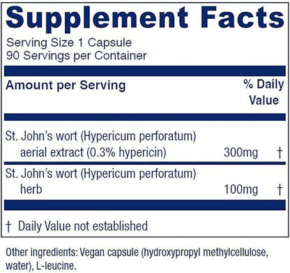 Vitanica St. John's Wort Capsules - Non-GMO Potent 0.3% (900mcg) Hypericin, Saint Johns Wort for Mood, Emotional & PMS Support, Vegan Supplement, 90 Count (St. John's Wort Pro Logo)