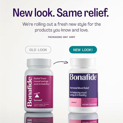 Serenol by Bonafide. Relief from Hormonal Mood Swings, Irritability, & PMS Bloating. — 2-Month Supply (120 Tablets)
