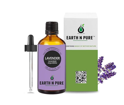 Earth N Pure Lavender Essential Oil Steam Distilled, Natural and Therapeutic Grade for Skin, Hair, DIY and Aromatherapy | with Glass Dropper -100 ml