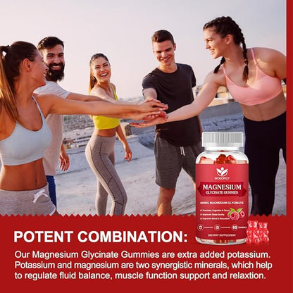 Magnesium Glycinate Gummies - 400mg Magnesium Glycinate Gummy with Vitamin D, B6, and CoQ10, Magnesium Supplement for Relaxation and Cognition, Sugar Free - 60 Raspberry Gummies (3 Pack)