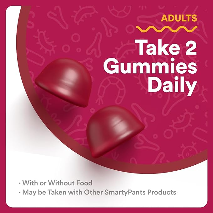 SmartyPants Adult Probiotic & Prebiotic Gummies for Digestive Health: 6 Billion CFU Gut Health Supplement, Clinically Studied Prebiotic for Immune Support, Grape, 60 Count (30 Day Supply)