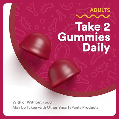 SmartyPants Adult Probiotic & Prebiotic Gummies for Digestive Health: 6 Billion CFU Gut Health Supplement, Clinically Studied Prebiotic for Immune Support, Grape, 60 Count (30 Day Supply)
