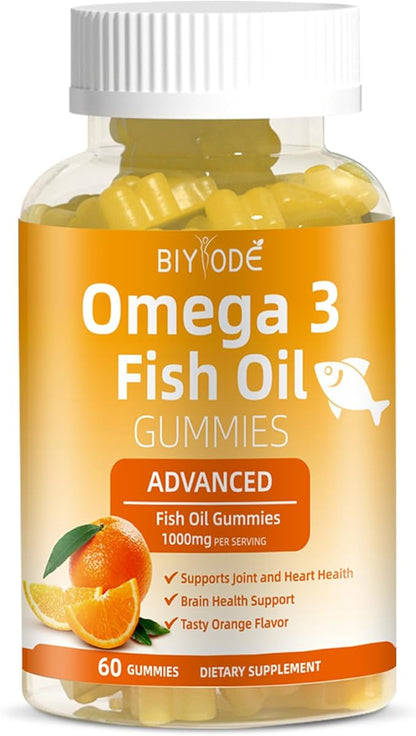 Omega-3 Fish Oil Supplements: Pure 1000mg Omega-3 Gummies Support Heart Joint Eye Brain Immune Health 60 Gummies 30 Day Supply