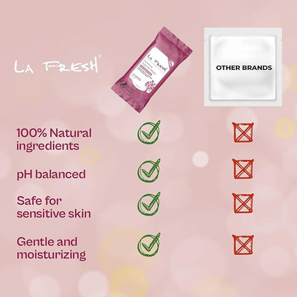 LA Fresh Feminine Hygiene Wipes with Aloe Vera Chamomile, Cucumber and Vitamin E for Refreshing - Travel Size Wipes for Women Gift Set - 3 Pack, 30 Count