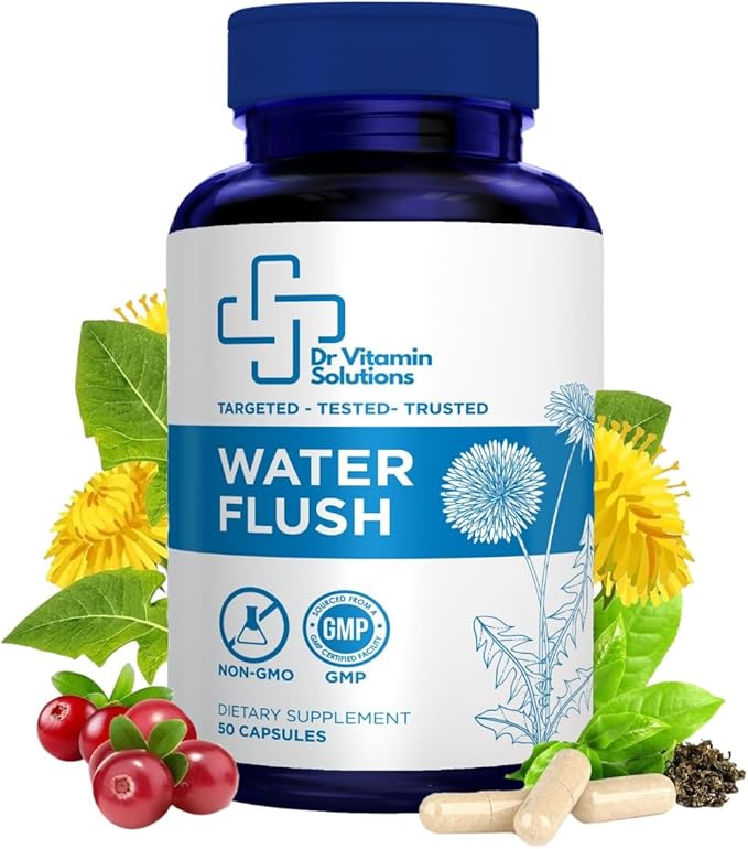 Diuretic Water Pills - Water Flush - Bloating Relief for Women & Men, Swelling & Water Retention | Natural Green Tea, Dandelion Leaf & Cranberry Detox, Water Weight Support, 50 Caps