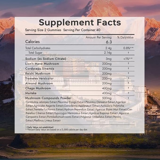 Super Mega Mushroom Gummies 24 in 1 Daily Mushroom Supplement Support for Memory, Focus & Energy, Host Immune Defense with Lions Mane, Reishi, Chaga, Turkey Tail, Citrus Flavor, 120 Gummie