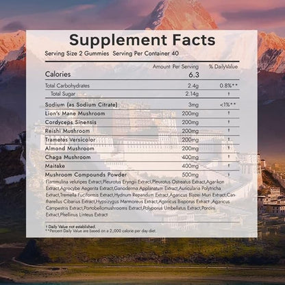 Super Mega Mushroom Gummies 24 in 1 Daily Mushroom Supplement Support for Memory, Focus & Energy, Host Immune Defense with Lions Mane, Reishi, Chaga, Turkey Tail, Citrus Flavor, 120 Gummie