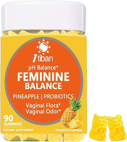 Pineapple Gummies for Women pH, Feminine Balance, Vaginal Health, Female Probiotics Gummy, Wellness Support, Vegan, Gluten-Free, Hawaiian Pineapple 90 Gummies 45 Servings