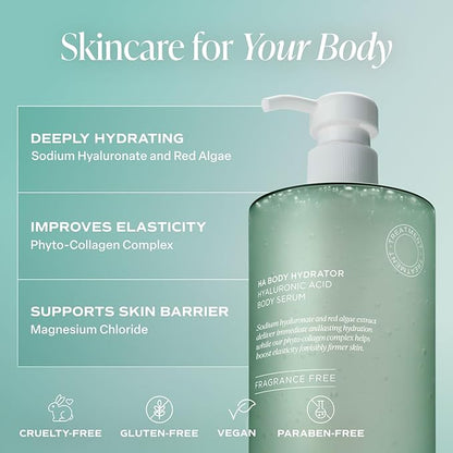 Saltair Hyaluronic Acid Body Serum – Hydrating Body Lotion for Smoother Looking Skin – Sheer Gel Moisturizer with Sodium Hyaluronate & Red Algae – Fragrance-Free HA Hydrator – 13oz Pump Bottle