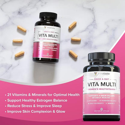 Vitauthority Multivitamin for Women Women’s Daily Multi-Vitamin Supplement with DIM, Iodine, Ashwagandha Supports Youthful Complexion, Healthy Cortisol and Estrogen Balance 30 Day Supply