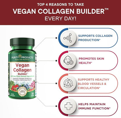 Vegan Collagen Builder - Organic Whole Foods Fruits + Veg, Silica, Lutein, Vitamin C, Biotin, Grape Seed - Amino Acids Glycine, Lysine + Proline Collagen Boosters (30 Servings, Tablets) (Pack of 2)