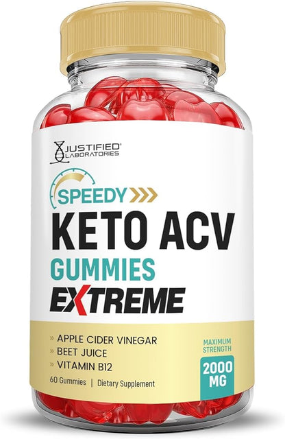 Justified Laboratories (2 Pack Speedy Keto ACV Gummies Extreme 2000MG Speedy Keto Gummies Advanced Formula Apple Cider Vinegar with Pomegranate Beet Juice Powder B12 Vegan Non GMO 60 Gummys