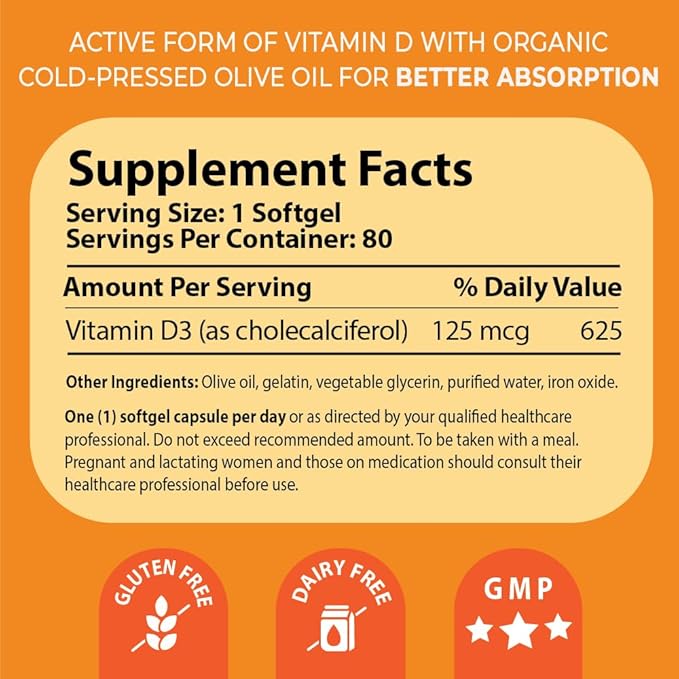 Pharma Nord D-Pearls 5000 iu (125 mcg) High Potency Vitamin D3 – High Absorption Mini Softgels in Organic Olive Oil, Immune, Bone, & Muscle Support, Non-GMO, Gluten-Free, 240 Count
