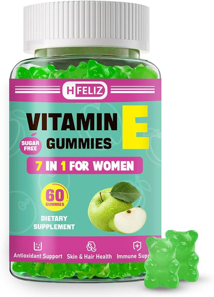 Vitamin E Gummies for Women – 400 IU (268mg) Vitamin E Supplements with Biotin & Hyaluronic Acid for Skin, Hair & Nails – Sugar Free, Vegan, Non-GMO – 60 Count