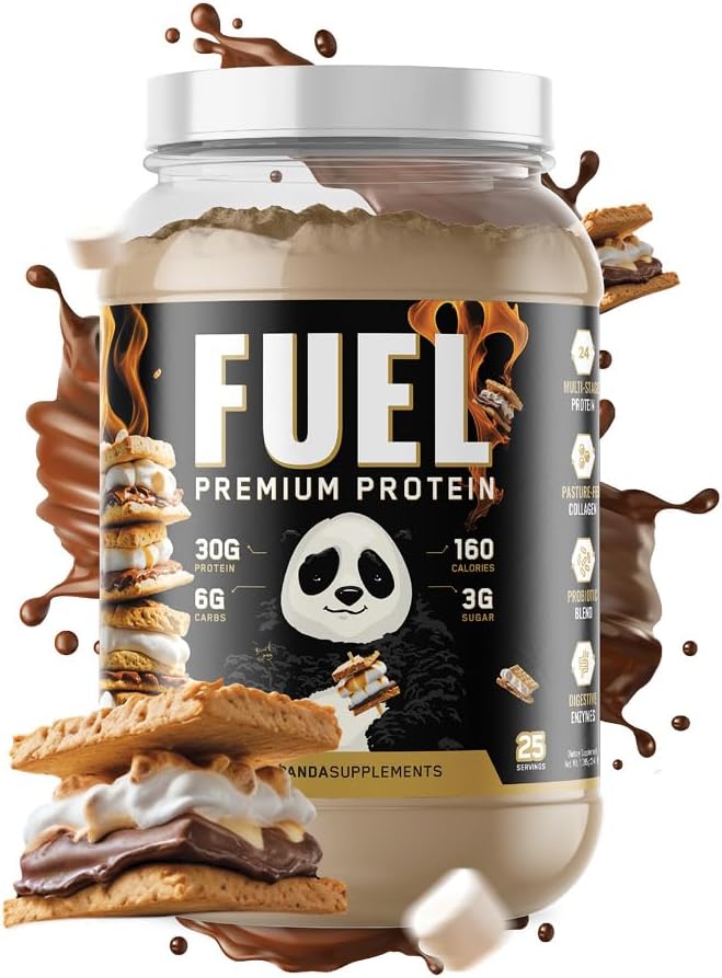 Underground Bio Labs Panda Fuel Premium Protein Whey,Hydrolyzed Collagen,Casein,Probiotics, Enzymes, Keto Friendly,Time Release, 25 Servings (2.5 Pound, Campfire S'Mores)