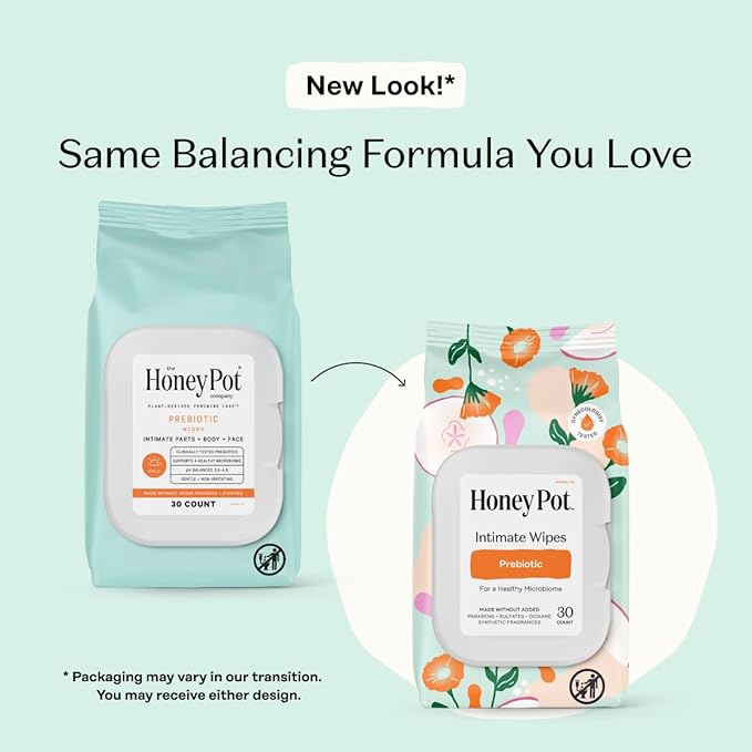 The Honey Pot Company - Prebiotic Feminine Wipes - Daily PH Balancing, Fragrance & Sulfate Free Wipes for Intimate Parts, Body, or Face - Hygiene Products - 30 ct.