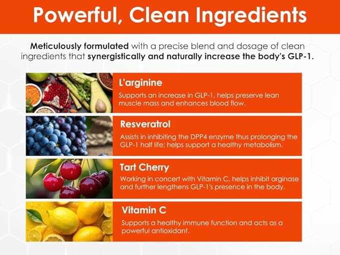 Natural GLP-1 Supplement Powder for Women and Men, Proven to Boost GLP1 Levels 5× Over Placebo, Supports Healthy Metabolism & Lean Muscle, Made in USA, Non-GMO, Cruelty-Free, 60 Servings