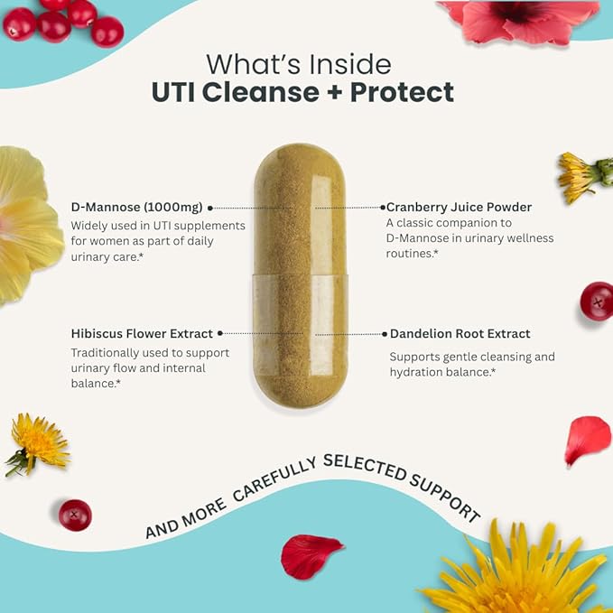 UTI Cleanse + Protect (6 Pack) Urinary Tract Support with D-Mannose, Cranberry, Hibiscus & Dandelion | Advanced Formula, Dietary Supplement - Non-GMO, Made in USA, GMP Certified