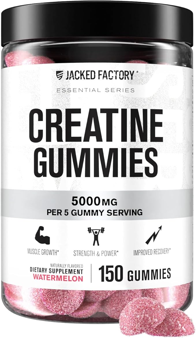 Jacked Factory Creatine Monohydrate Gummies 5g Daily Dose (1g per Gummy) - Creatine Gummy for Men and Women, Vegan-Friendly, Travel-Friendly, Third-Party Tested - 150 Gummies, Watermelon