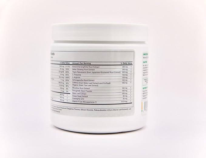 Energy and Mood Support – Citrus Orange Powder – Sugar-Free Daily Supplement with Ashwagandha, Maca, Rhodiola, Ginseng – Sweetened with Stevia & Monk Fruit – 30 Servings