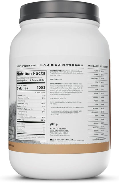 Levels Grass Fed Whey Protein Powder, No Artificials, 24G of Protein, Pure Chocolate, 2LB