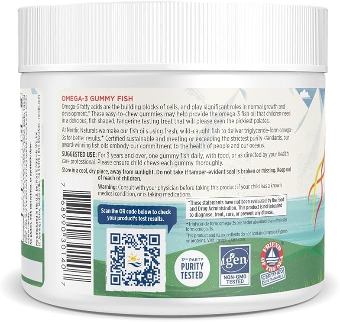 Nordic Naturals Nordic Omega-3 Gummy Fish, Tangerine - 30 Gummy Fish - 124 mg Total Omega-3s with EPA & DHA - Non-GMO - 30 Servings