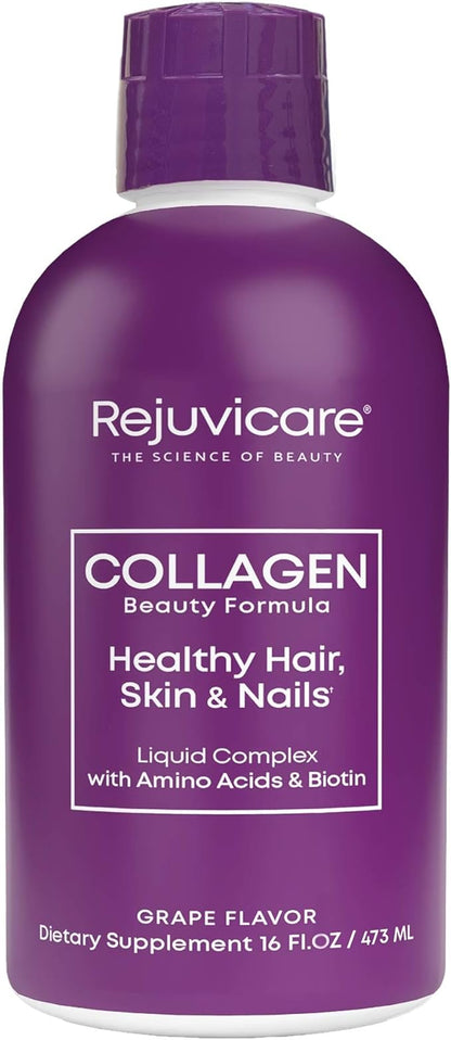 Liquid Collagen Beauty Formula with Amino Acids, Protein and Biotin, Delicious Grape Flavor, Purple 16 oz ,32 servings