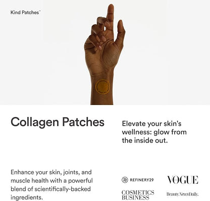 Kind Patches Collagen Patches - Skin Firming with Vitamin C, Amino Acids - Nature's Hyaluronic Acid for Hydration, Healthier Hair and Nails - 30 Count
