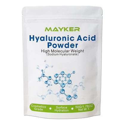 MAYKER Pure Hyaluronic Acid Powder 1.76 oz | High Molecular Weight, Cosmetic Grade | To Make 115+ oz Hydrating Serums For Skin Hydration, Clear, Gel-like Texture | No fillers, No Additives