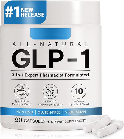 GLP-1 Supplement for Women and Men, Hunger & Metabolism Support - Support GLP1 Naturally, with Prebiotic & Probiotic Blend (90 Capsules)