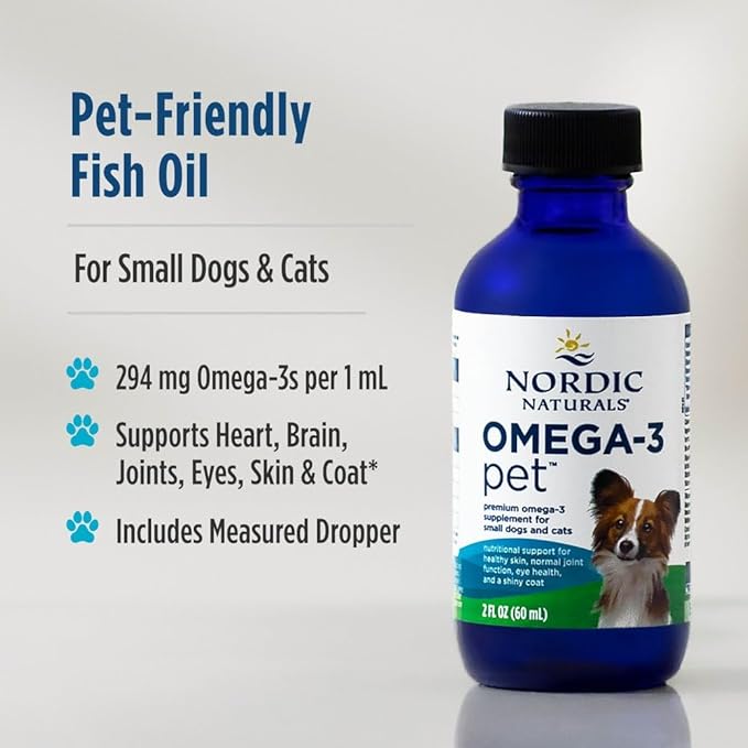 Nordic Naturals Omega-3 Pet, Unflavored - 2 oz - 294 mg Omega-3 Per One mL - Fish Oil for Small Dogs & Cats with EPA & DHA - Promotes Heart, Skin, Coat, & Immune Health