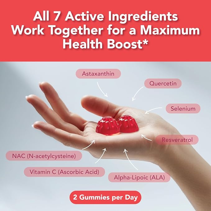GOJOY NACsentials 7-in-1 NAC Gummies 600mg – Supports Glutathione, Liver & Antioxidant Wellness – N-Acetyl Cysteine with Vitamin C, ALA, Quercetin & Astaxanthin – Vegan, Sugar-Free