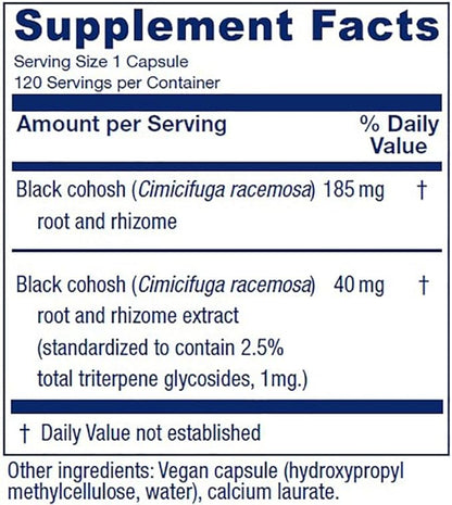 Vitanica Black Cohosh, Cimicifuga Extract Plus, Vegan, 120 Capsules