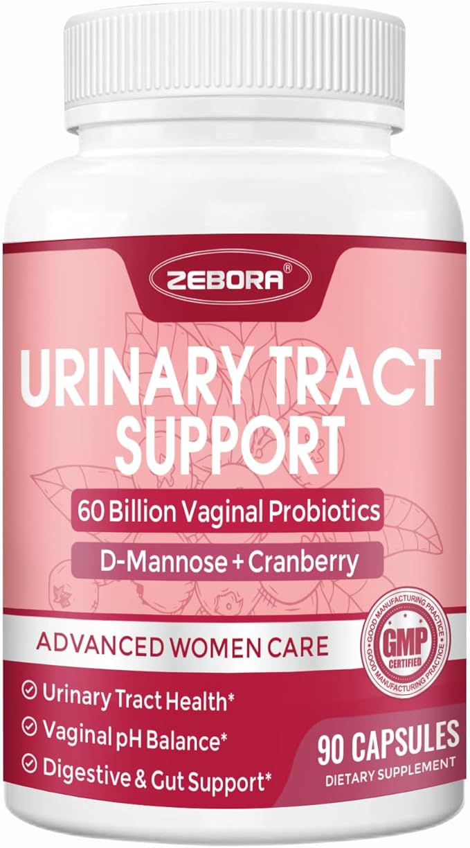 ZEBORA Urinary Tract Health for Women - Vaginal Probiotics for Women Digestive Health and pH Balance - D Mannose Supplements with Cranberry to Cleanse Urinary Tract & Bladder - 90 Capsules
