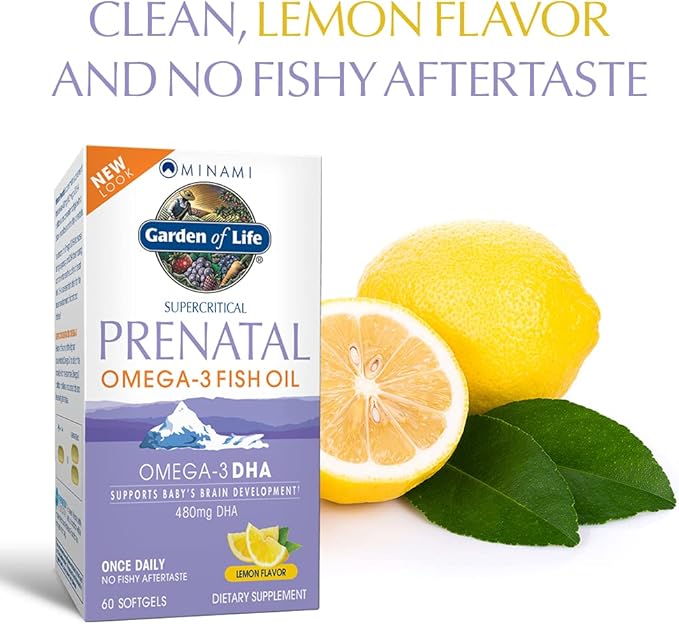 Garden of Life Prenatal DHA Omega 3 Fish Oil Supplement - Minami Natural Prenatal, Lemon, 60 Softgels