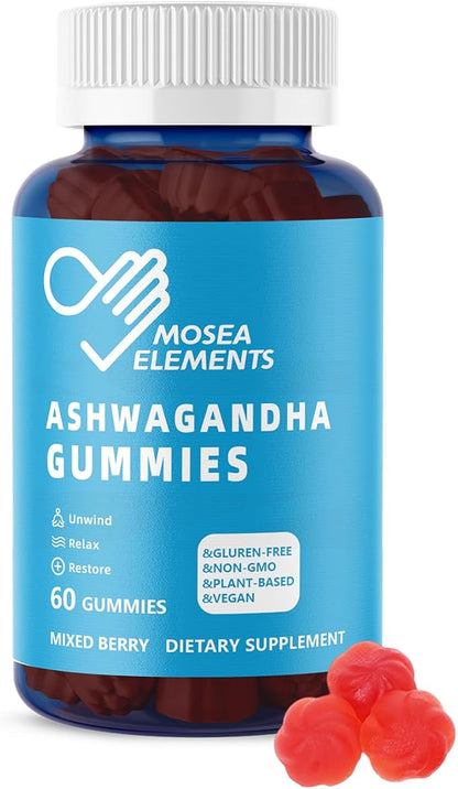 Ashwagandha Gummies & Vitamin D Gummies for Men & Women - Relax & Restore, Ashwa Root Extract Supplement Gummy, Mixed Berry Flavored (60 Count Pack of 1)