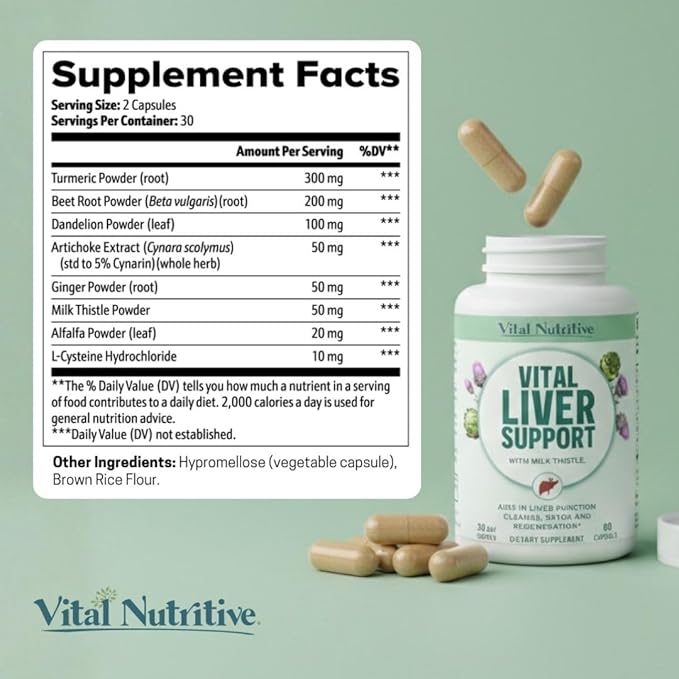 Vital Liver Support - Premium Liver Cleanse Detox & Repair Formula with Milk Thistle Supports Liver Health and Detox Cleanse