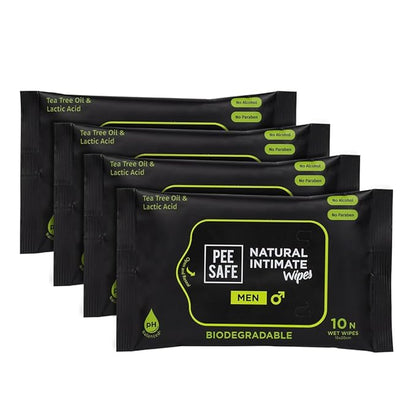 Pee Safe Intimate Wipes for Men, Biodegradable, pH balanced - 40 Wipes (Pack of 4)