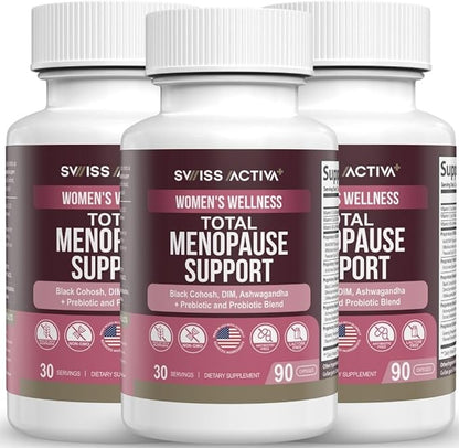 Swiss Activa+ Labs Total Menopause Support – Hormone Balance, Hot Flash Relief, Mood & Energy Boost, Gut Health, Vegan, Non-GMO Plant-Based Menopause Supplements for Women- 90-Day Supply