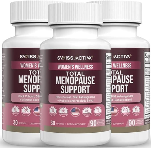 Swiss Activa+ Labs Total Menopause Support – Hormone Balance, Hot Flash Relief, Mood & Energy Boost, Gut Health, Vegan, Non-GMO Plant-Based Menopause Supplements for Women- 90-Day Supply