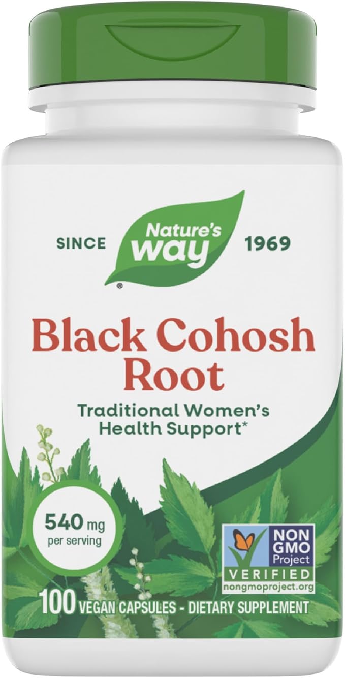 Nature's Way Black Cohosh Root, Traditional Support for Women's Health*, 540 mg per Serving, Non-GMO Project Verified, 100 Capsules (Packaging May Vary)