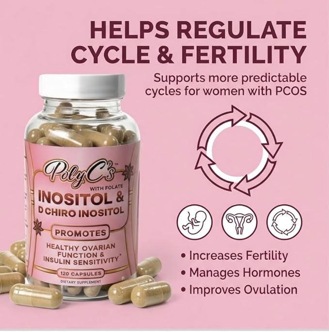 POLYC'S Inositol Supplement for Women - Myo-Inositol & D-Chiro Inositol Capsules 40:1 Ratio, Hormone Balance Aid and Women's Menstrual Health, Ovarian & Ovulation Support, Vegan, 120 Capsules