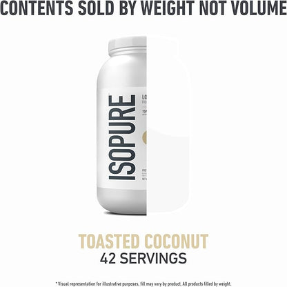 Isopure Low Carb 100% Pure Whey Isolate Protein Powder, Gluten Free, With Vitamins, Toasted Coconut, 25g Protein Per Serving, 3 Lbs, 42 Servings (Packaging May Vary)