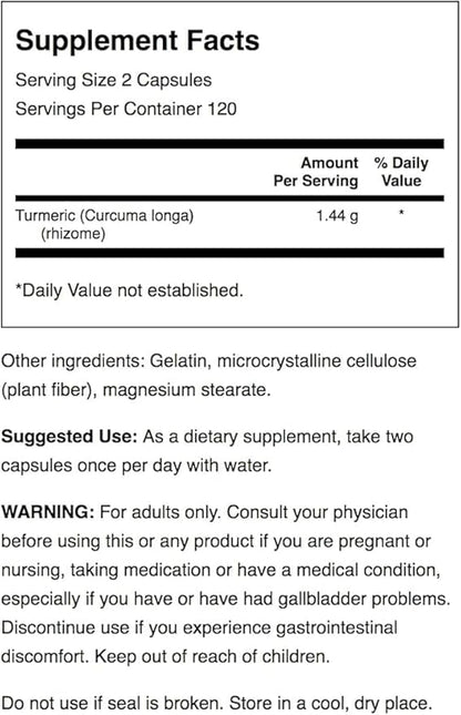 Swanson Full Spectrum Turmeric Curcumin Joint, Liver, and Digestive Support Supplement for Active Adults - Non-GMO, Gluten-Free (240 Vegan Capsules, 3 Pack)