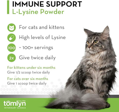 Tomlyn Immune Support Daily L-Lysine Supplement, Fish-Flavored Lysine Powder for Cats and Kittens, 4 Pack