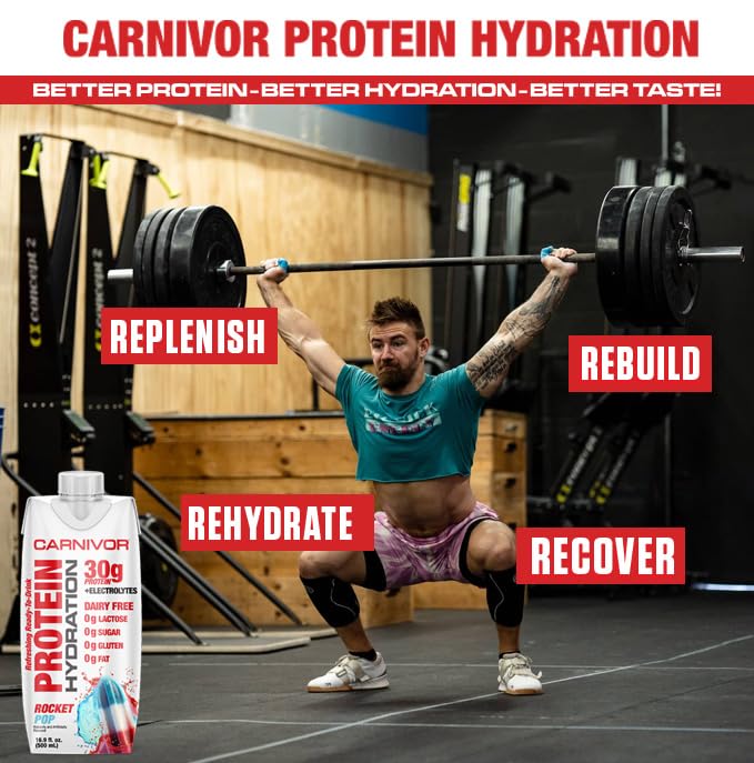 MuscleMeds Carnivor Protein Hydration RTD, Ready to Drink, Lactose Free, Sugar Free, 30g Isolate Protein, Halal Certified, Rocket Pop, 16.9 Fl Oz (Pack of 12)