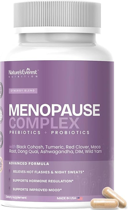 Complete Menopause Supplement for Women – Supports Hormone Balance, Hot Flashes, Night Sweats & Mood – with DIM, Black Cohosh, Dong Quai, Chasteberry, Pre & Probiotics – 90 Capsules – Made in USA