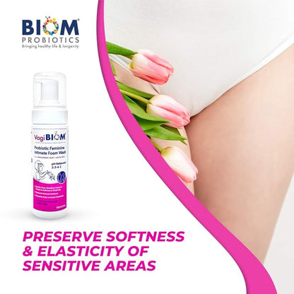 Biom Probiotics Vaginal moisturizing Foam Wash and Odor Control: First-in-Class All Natural 100% Natural Vegan Vaginal Foam. Controls Dryness, Maintain Optimal pH, and relieves Feminine discomfort