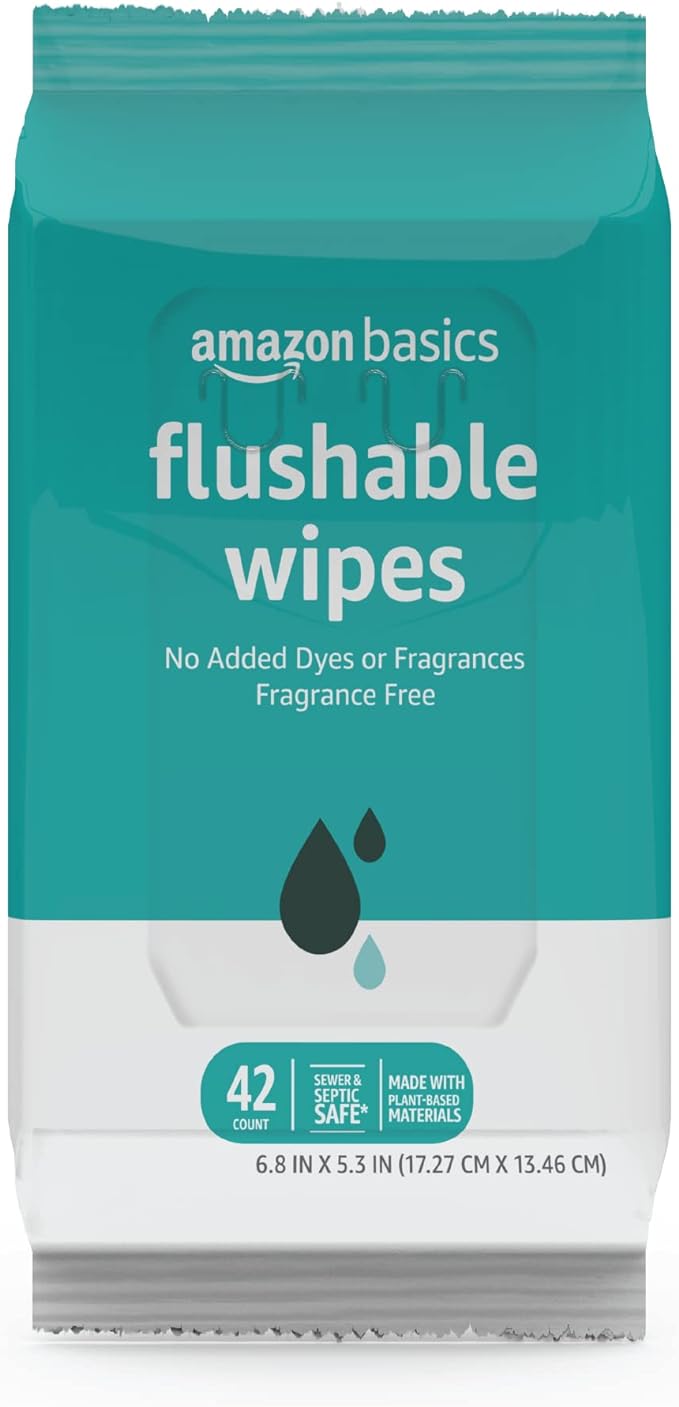 Amazon Basics Flushable Adult Toilet Wipes, Fragrance Free, 42 Count (Pack of 8) (Total 336 wipes) (Previously Solimo)